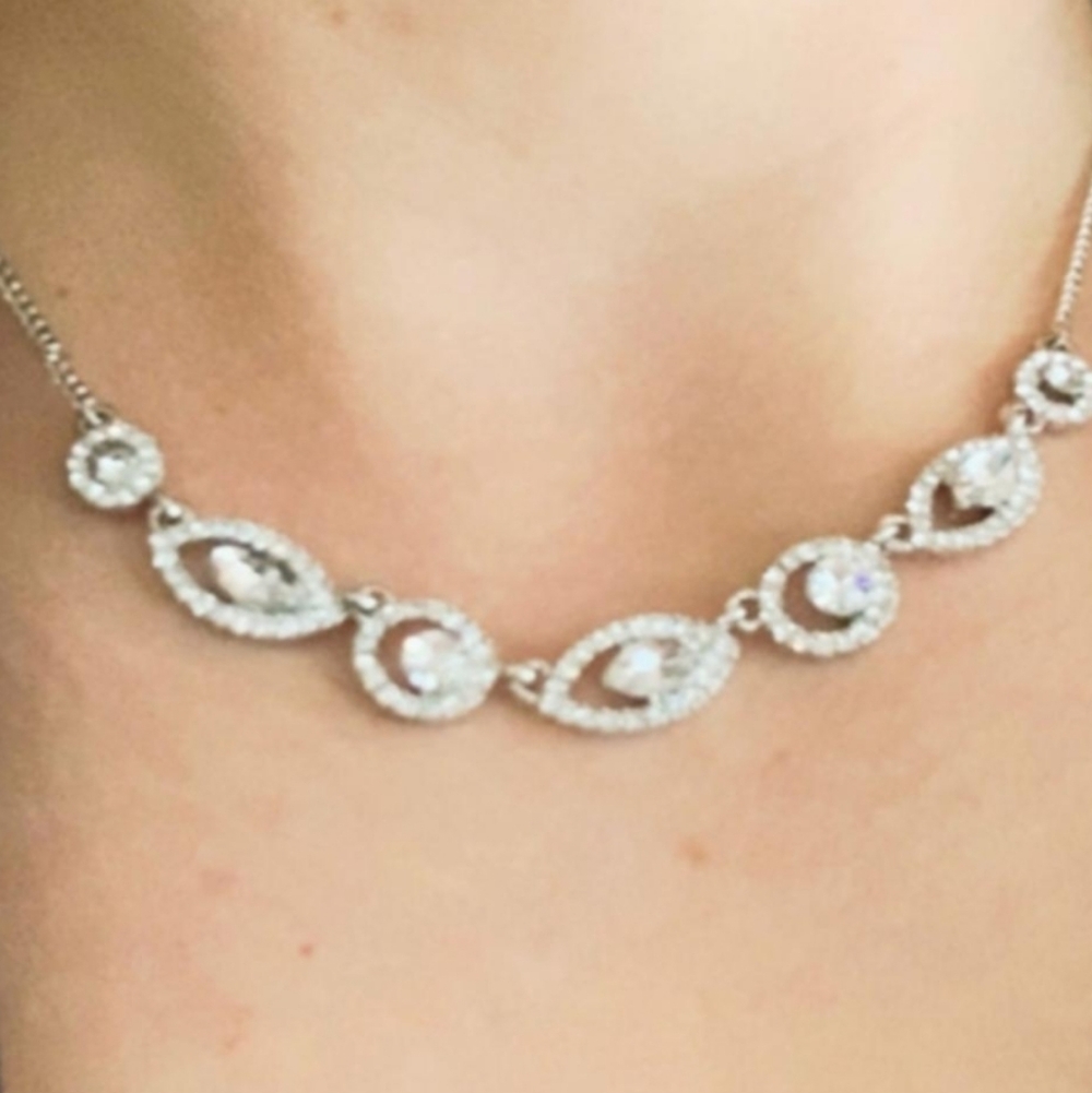 Givenchy Silver Crystal Marquise Station Necklace - Picture 4 of 5